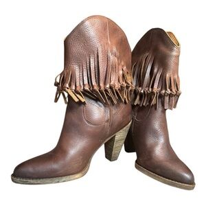 Zodiac Brown Leather Fringe Cowgirl Western Boho Rodeo Boots Womens 9